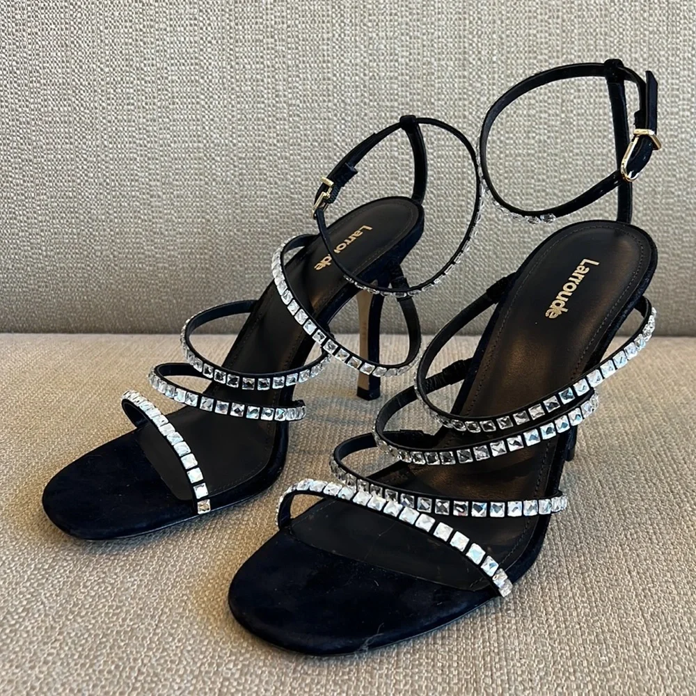 NWT Larroude Black Suede Sasha Heels